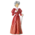 Lady figurine in fine bone china, red gown with gray hair, holding a cane.
