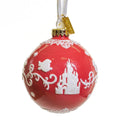 Red and white fine bone china ornament with white castle scene and scrollwork