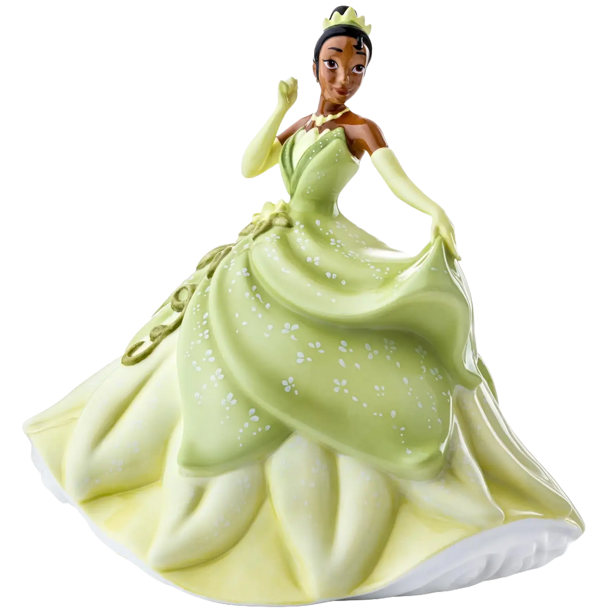 Green fine bone china princess figurine in flowing gown with floral details