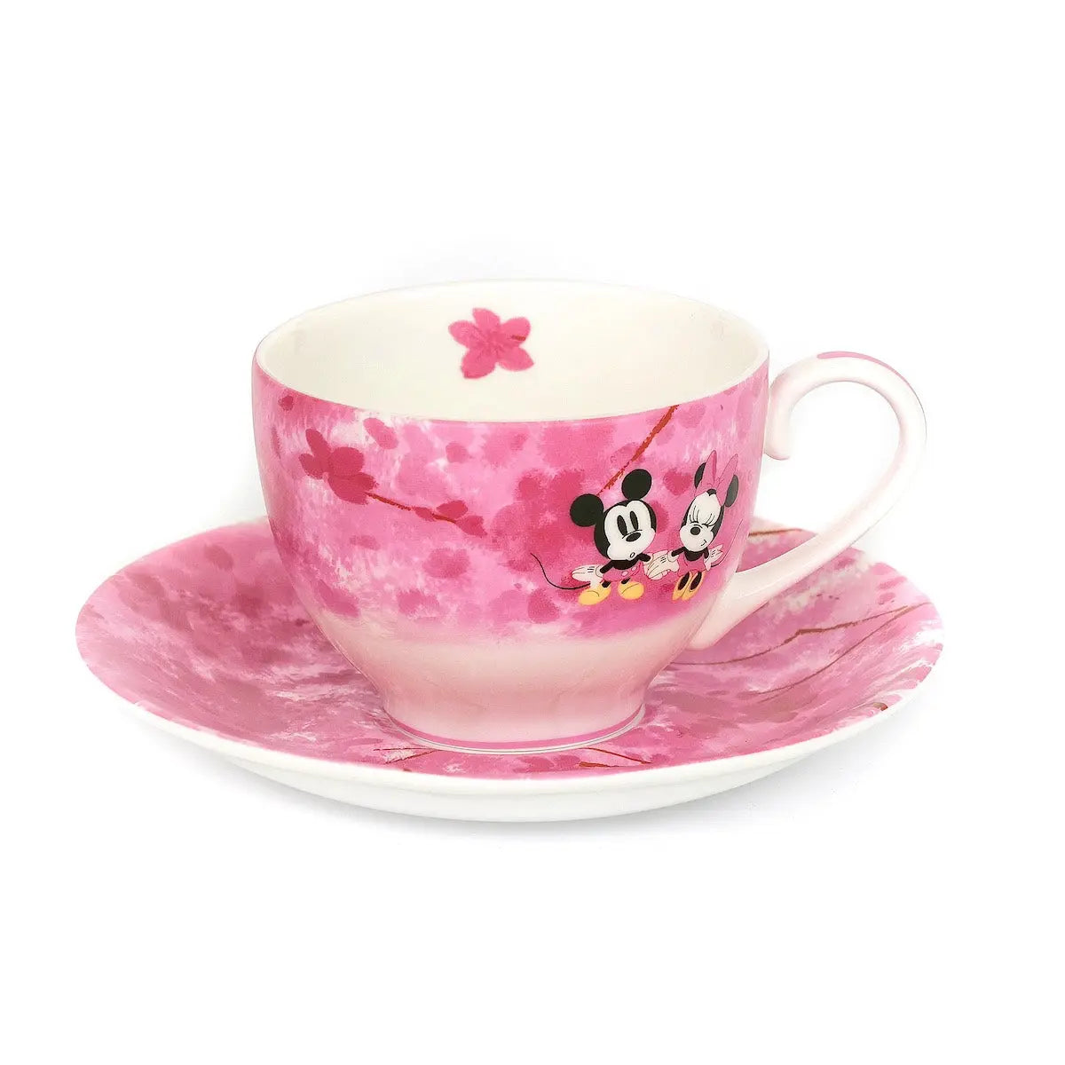 Pink fine bone china spring cup and saucer set with Mickey and Minnie graphic