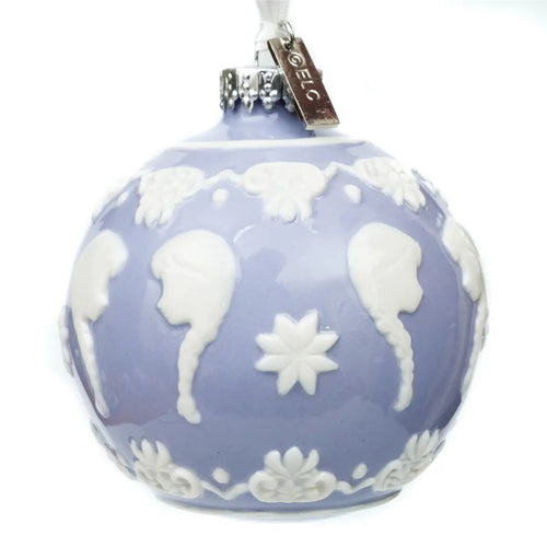 Blue and white fine bone china Christmas bauble ornament with silhouette figures