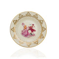Fine bone china dessert plate with gold rim filigree and pink/red princess artwork