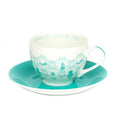 Fine bone china tea cup and saucer with turquoise scroll pattern
