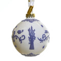 White fine bone china Christmas ornament ball with blue castle design and gold cap
