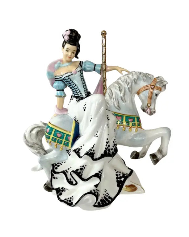 Painted fine bone china carousel musician figurine on white rocking horse