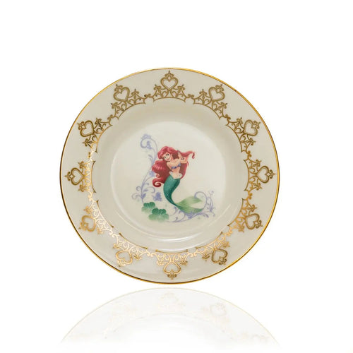 Fine bone china plate with gold rim and Ariel mermaid artwork