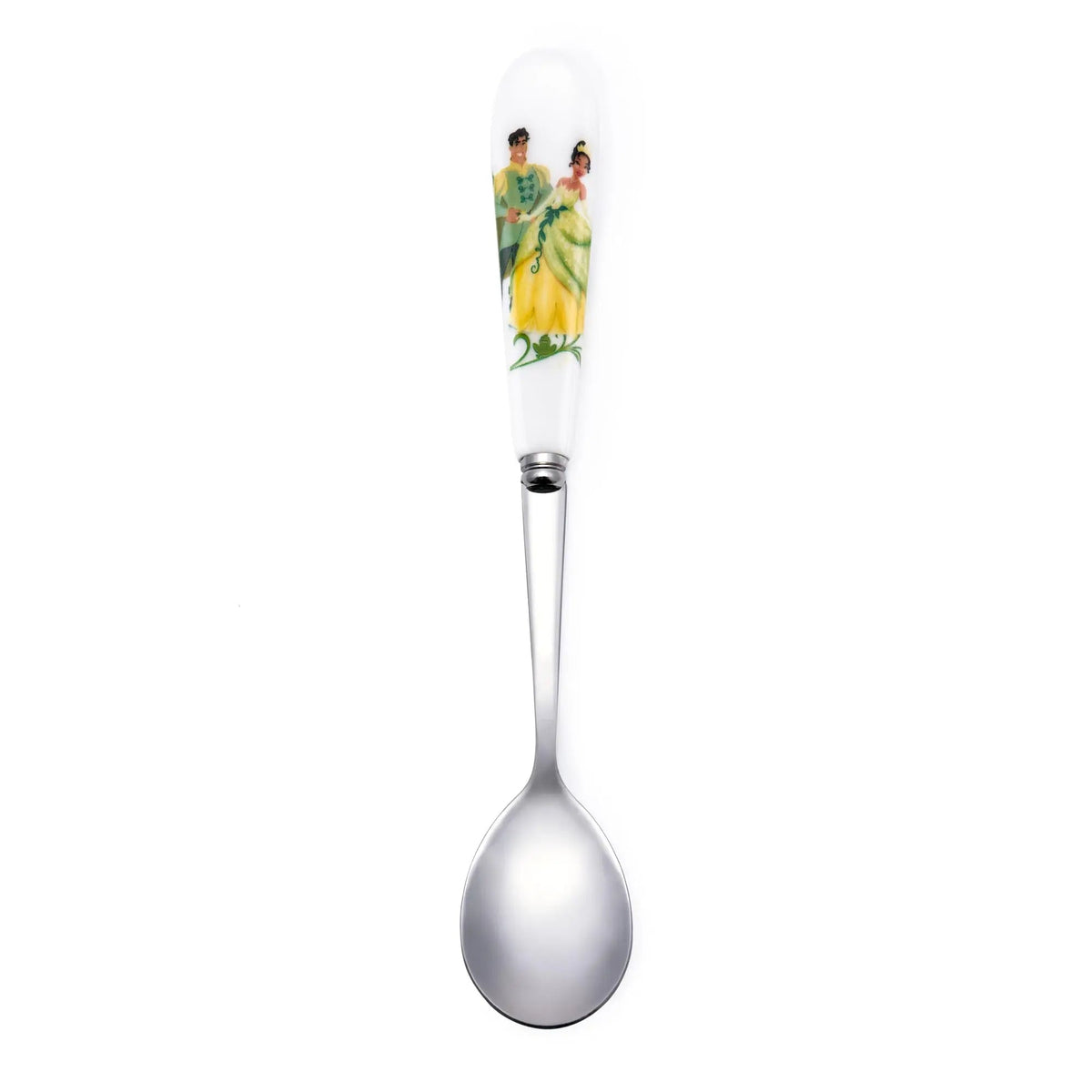 Fine bone china wedding spoon with white handle and princess-style green floral decoration