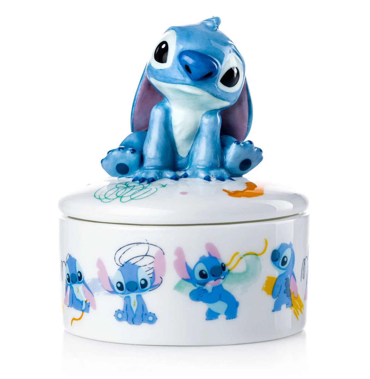 Fine bone china treasure box with blue Stitch figurine on white lid
