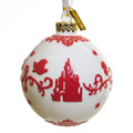 White and red castle design fine bone china Christmas ornament with hanging ribbon