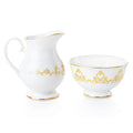 Fine bone china cream jug and sugar bowl with gold filigree trim, two-piece set
