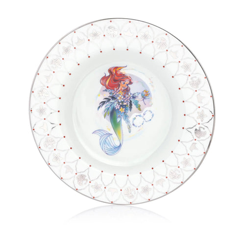 Fine bone china dessert plate with mermaid artwork and dotted decorative rim