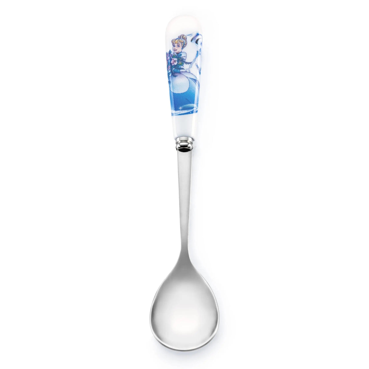 Fine bone china dessert spoon with blue princess scene and silver-tone handle