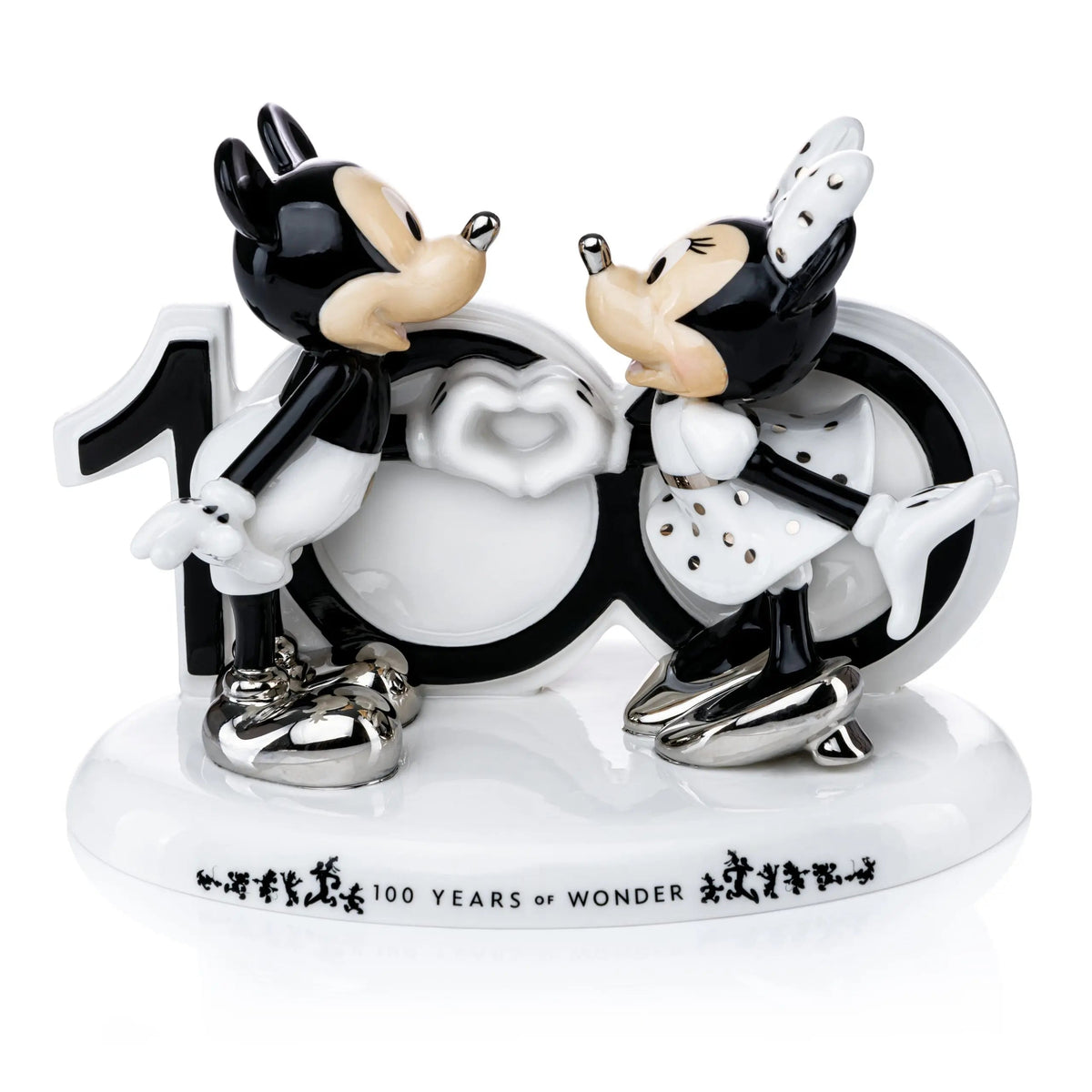 Fine bone china Mickey and Minnie figurine with anniversary plaque on round base