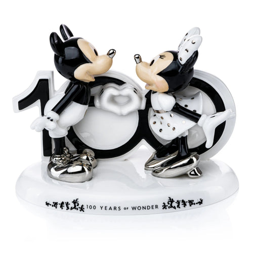 Fine bone china Mickey and Minnie figurine with anniversary plaque on round base