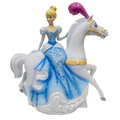 Fine bone china Cinderella on white horse music box figurine, blue dress and purple hair