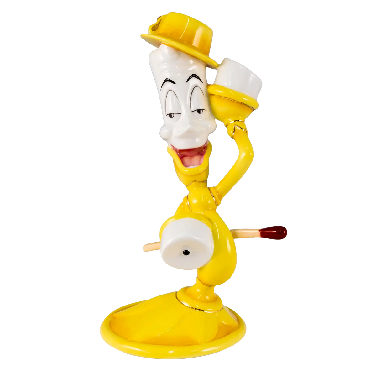 Fine bone china candlestick figurine, yellow and white sailor-hat style