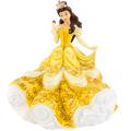 Yellow and white porcelain princess figurine holding a glowing lantern