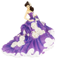 Fine bone china ballerina figurine with flowing purple skirt, gold swirls, and white accents