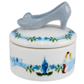 Fine bone china treasure box with blue slipper lid and castle motif on lid