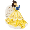 Fine bone china Belle princess figurine, yellow dress with gold motifs, reading blue book