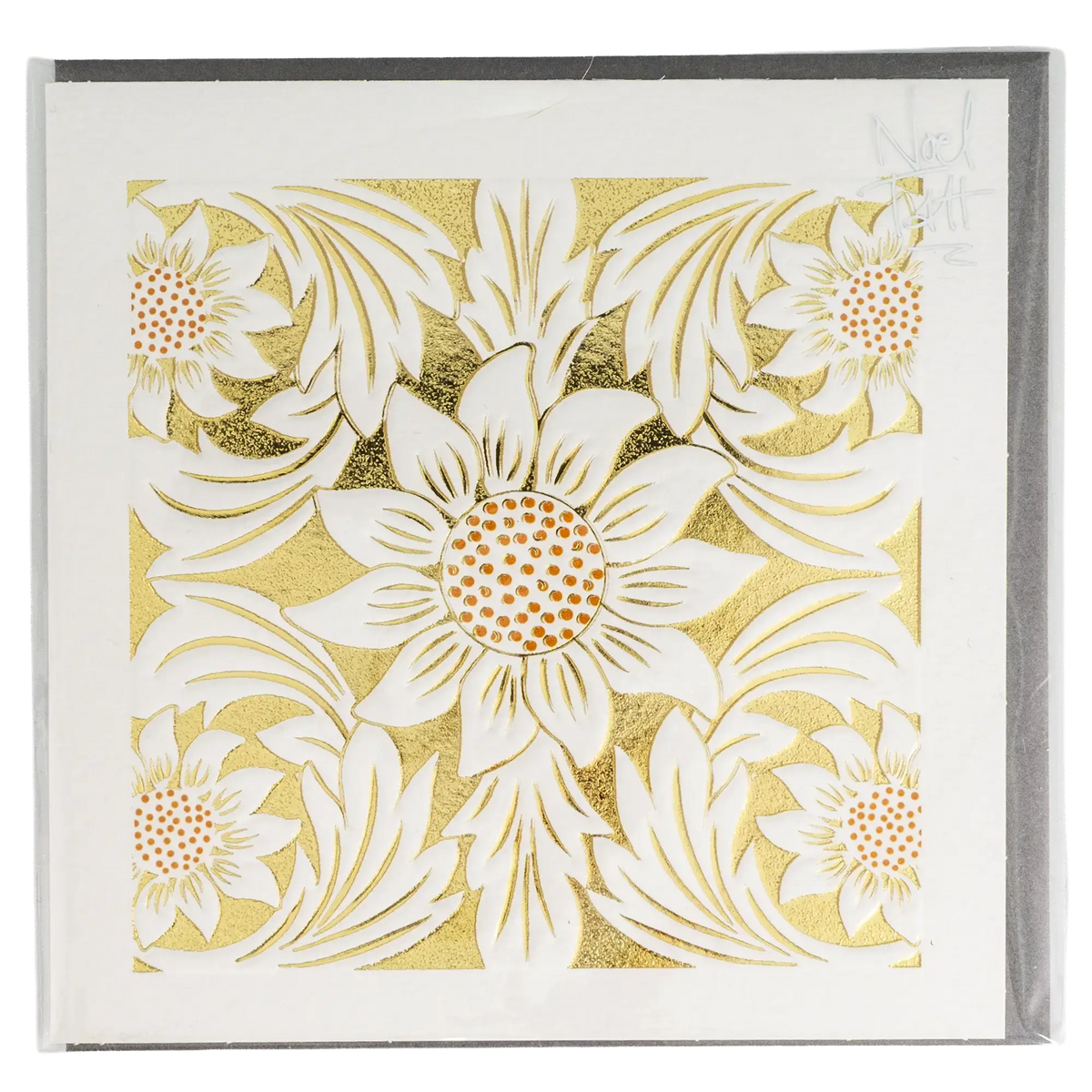 Decorative fine bone china floral card with white daisies and gold accents