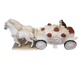 Fine bone china bride and horse figurine: white horse pulling wagon with large wheels, red flowers
