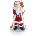 Father Christmas fine bone china figurine with red coat, dark boots, and teddy bear