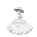 Fine bone china communion figurine: blonde girl in white gown with silver umbrella