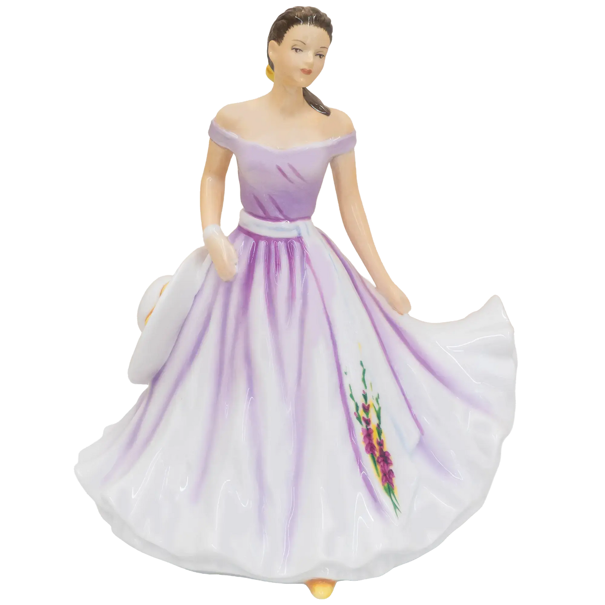 August Gladioli fine bone china figurine in lavender off-shoulder gown with floral detail