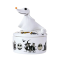 White fine bone china treasure box with Halloween skull and bat lid