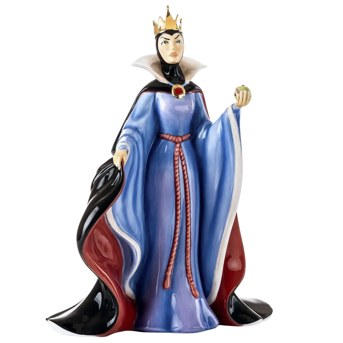 Wicked Queen fine bone china figurine in blue robe with crown and cape, raised hand
