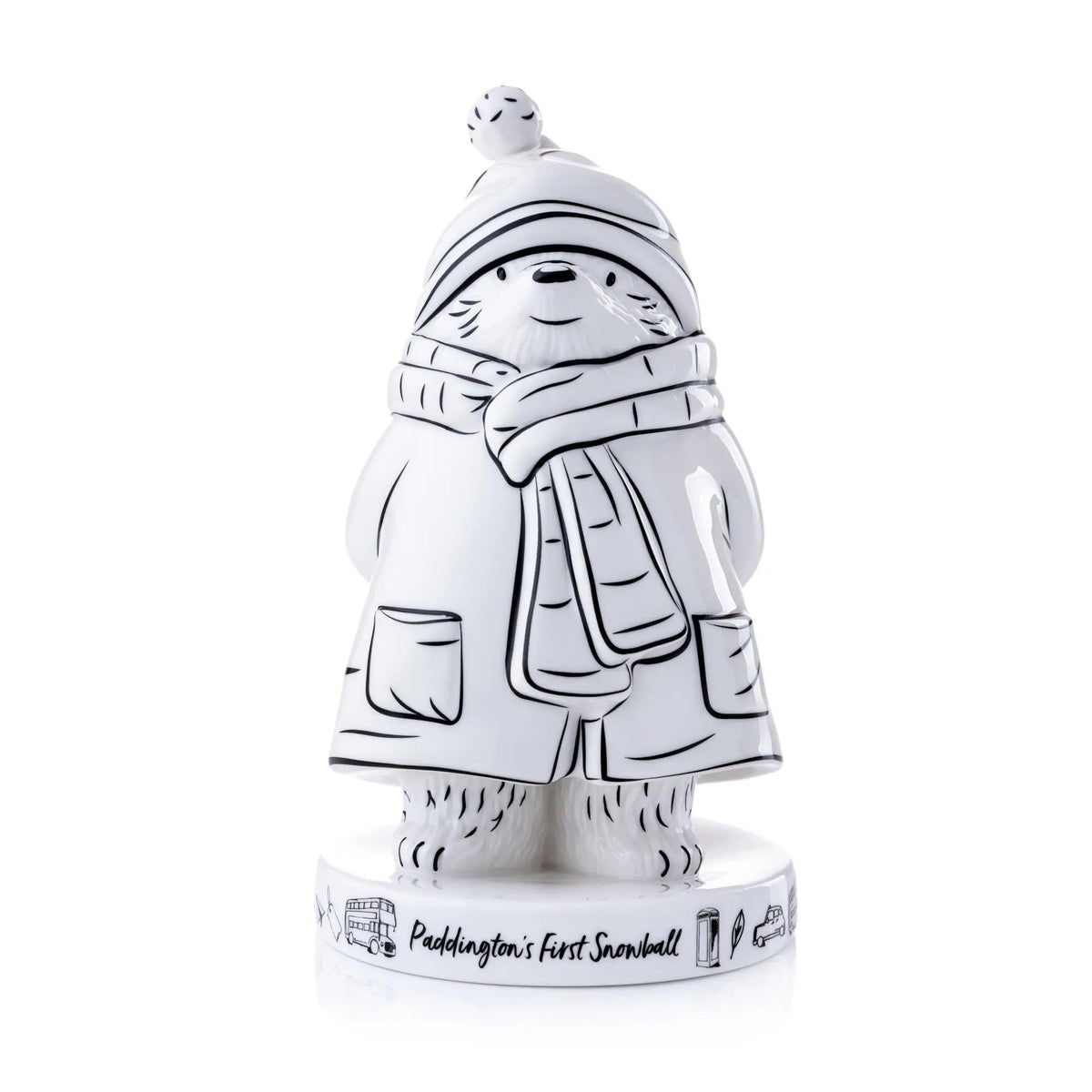 White fine bone china bear figurine in scarf and coat, sketch style