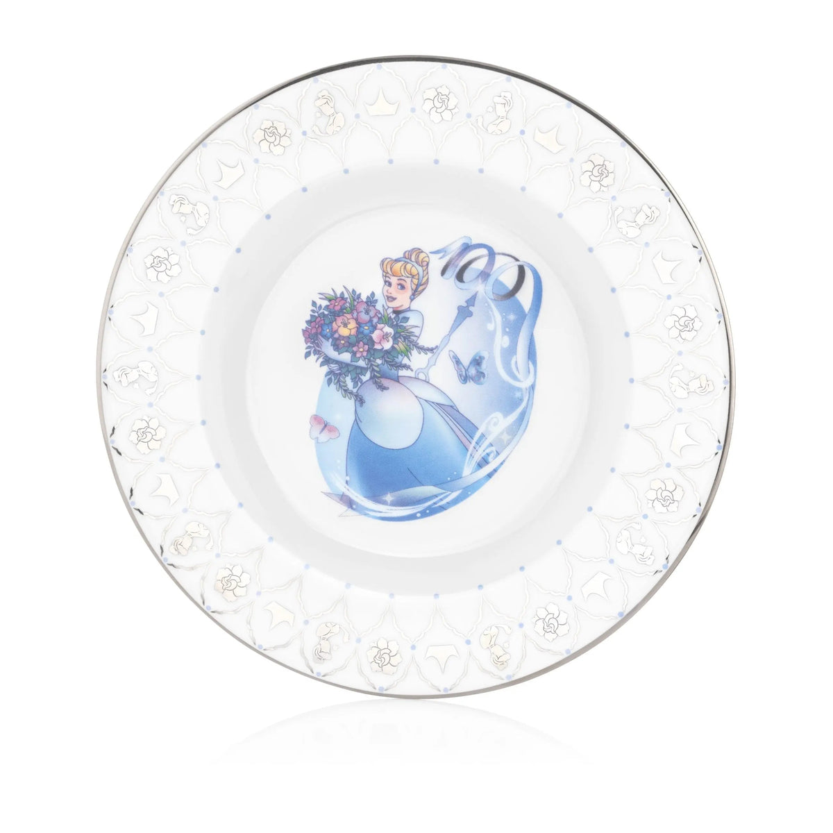 Decorative fine bone china anniversary plate with Cinderella blue dress and floral detail