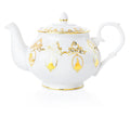 White fine bone china teapot with gold filigree and key motifs