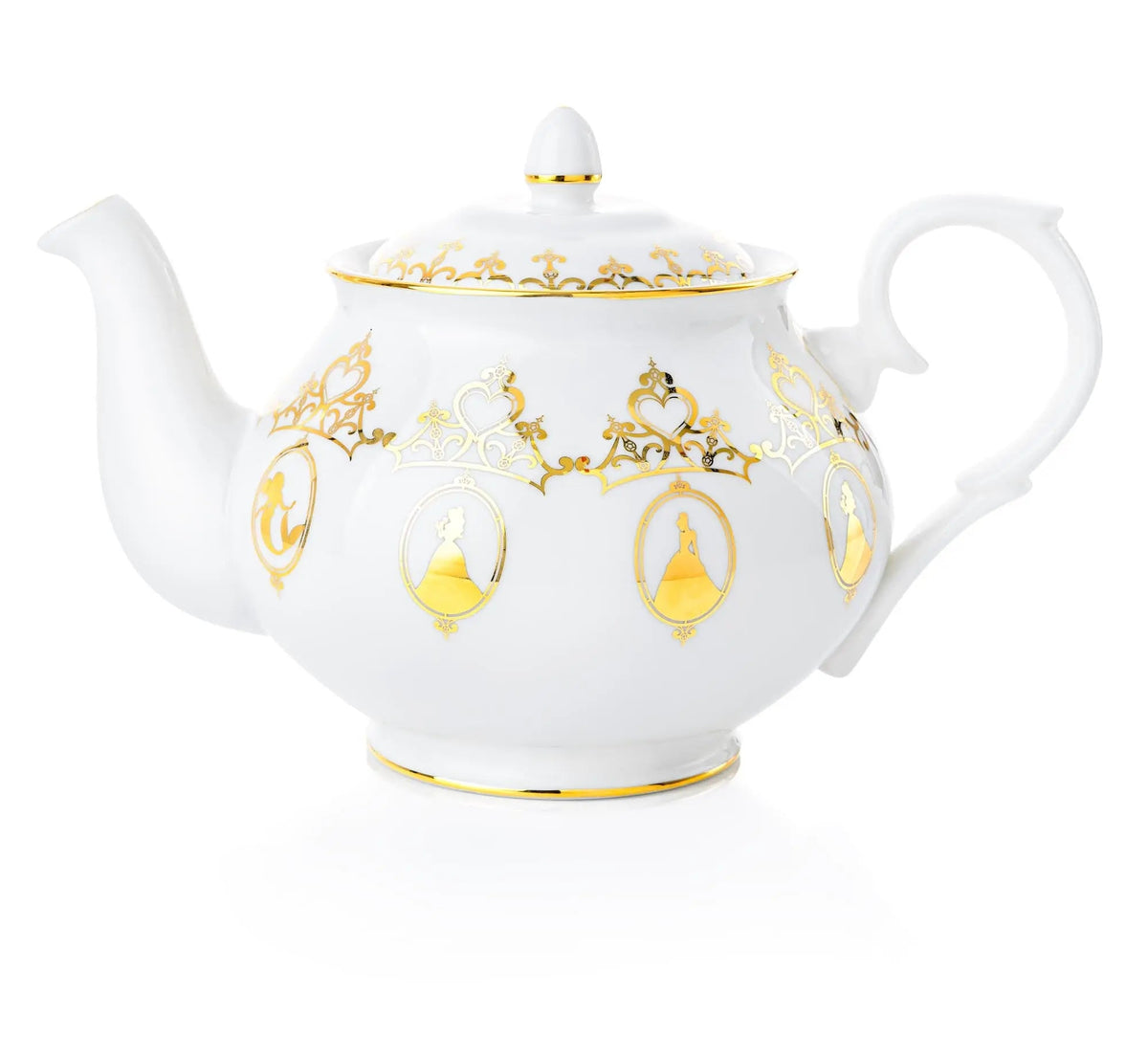 White fine bone china teapot with gold filigree and key motifs