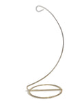 Silver fine bone china ornament stand with curved wire frame and oval base ring.