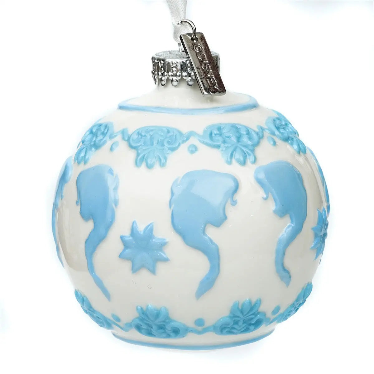 Blue-and-white globe bauble fine bone china ornament with hanging metal cap