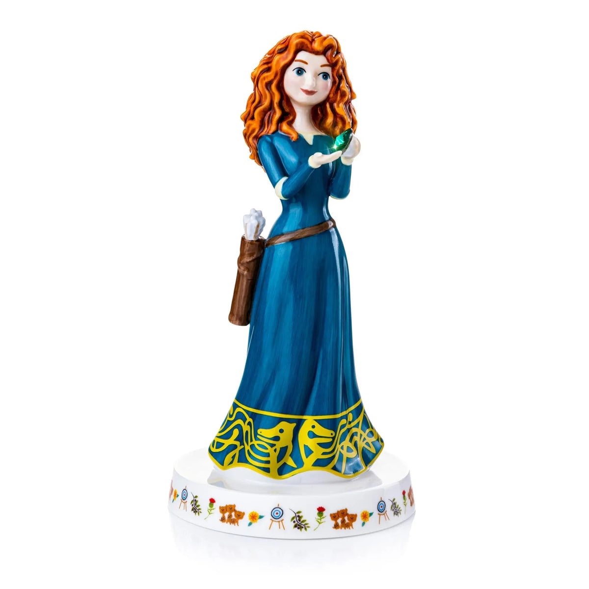 Fine bone china figurine: teal-blue dress character holding a brown barrel and bow