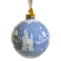 Blue fine bone china bauble ornament with white castle and snowflake design