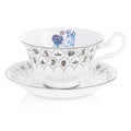 Fine bone china cup and saucer with blue Cinderella scene and floral gold edging